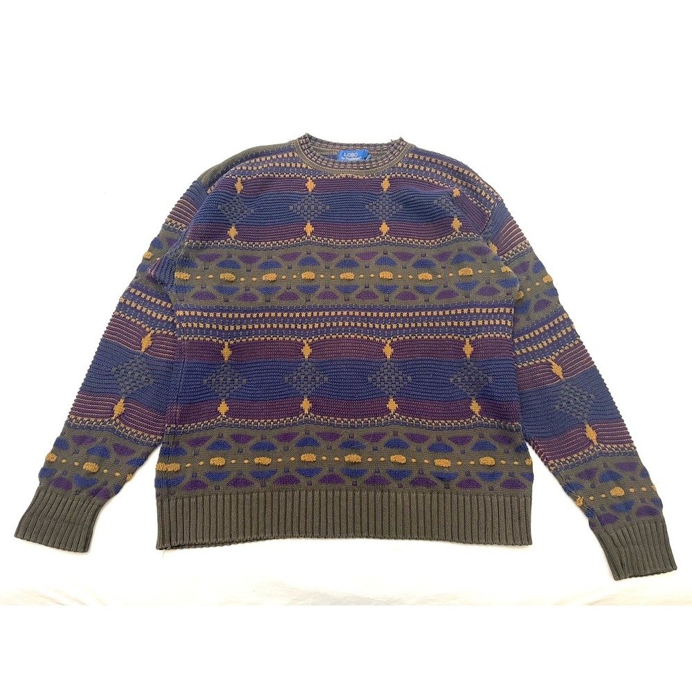 Vintage LOBO Pendleton 3D Knit Pullover Crew Neck Sweater XL 80s Made‎ in USA